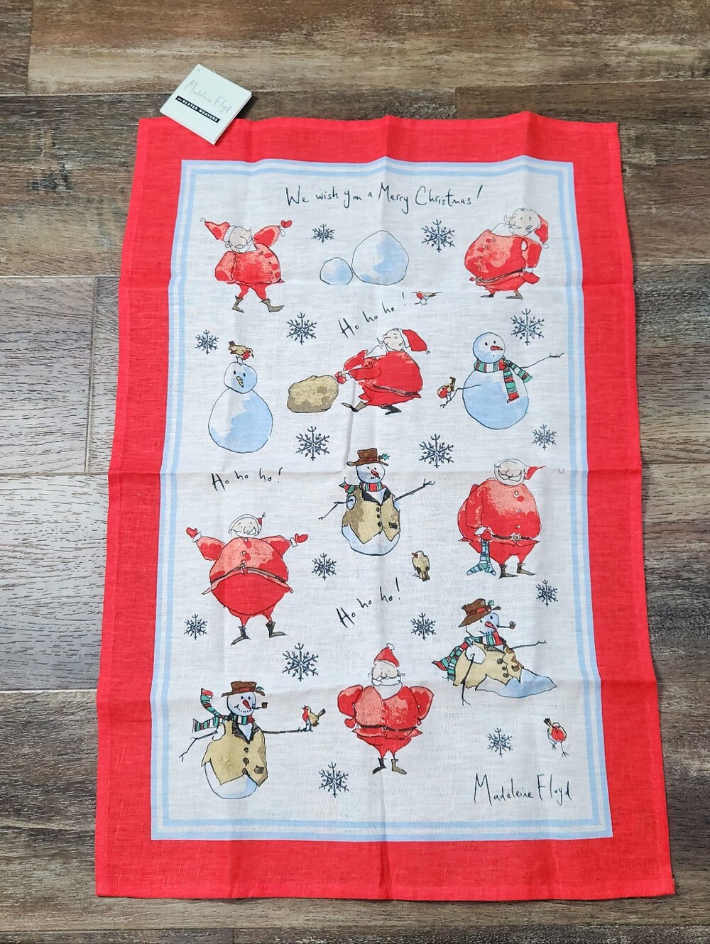 New Ulster Weavers Madeleine Floyd Santa Snowmen Linen Tea Towel Christmas NWT